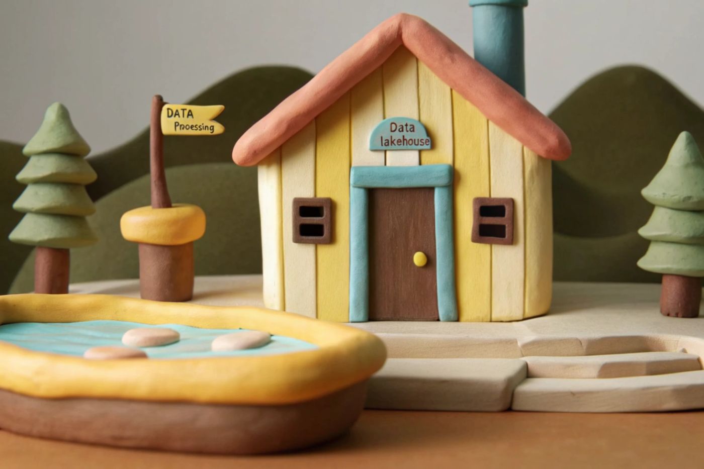 A clay model of a data lakehouse created by recraft.ai